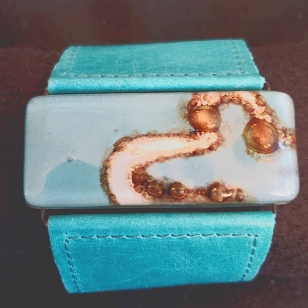 Leather Cuff Bracelet with Acrylic Accent